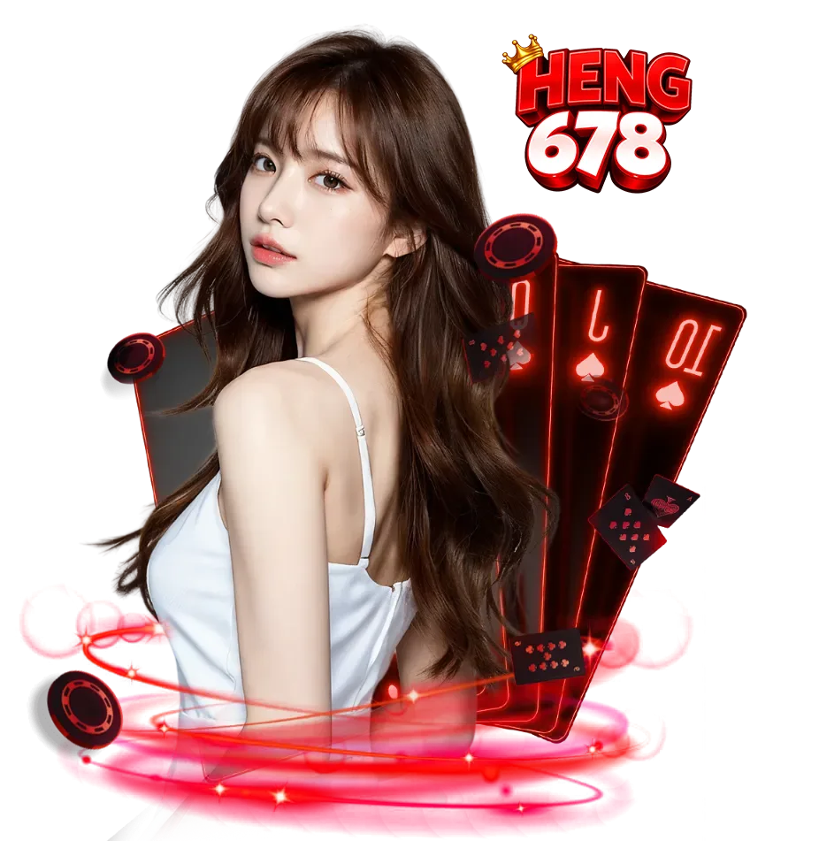 ภาพแบนเนอร์ HENG678 เว็บพนันออนไลน์โทนสีแดงนีออน พร้อมผู้หญิงและไพ่คาสิโน สื่อถึงเกมสล็อต คาสิโนสด และบาคาร่า ฝากถอนอัตโนมัติ รวดเร็ว ปลอดภัย รองรับทุกอุปกรณ์ เหมาะสำหรับใช้ในบทความเกี่ยวกับเว็บ heng678
